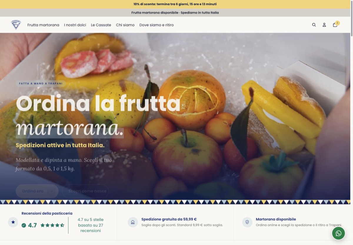 Schermata reale: La vetrina online.